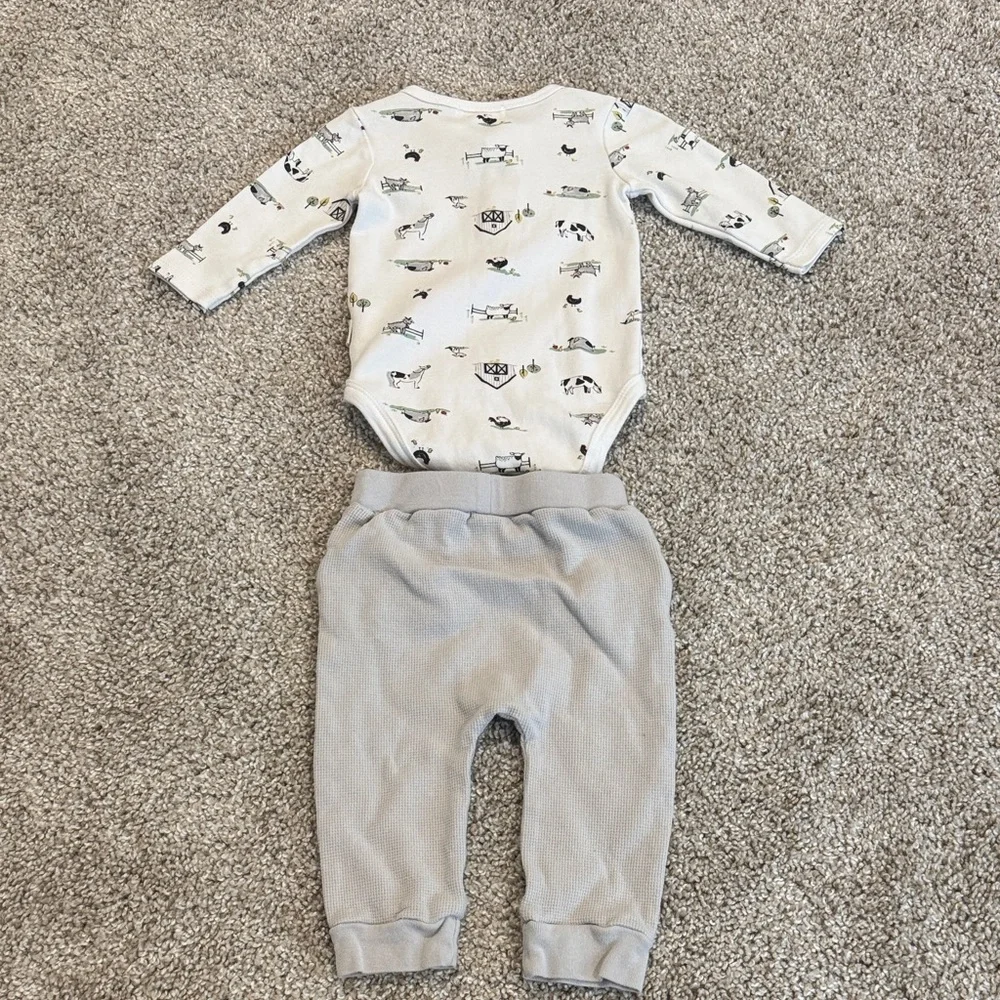 Baby Farm Animal Outfit Set - White and Gray